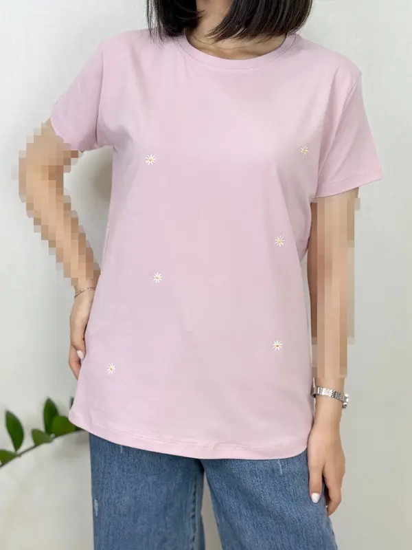 تیشرت بابونه گلدوزی نخ لاکرای آلما